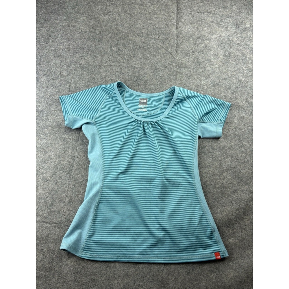 The North Face Activewear Top Women's S Blue Striped Short-Sleeve Vaporwick